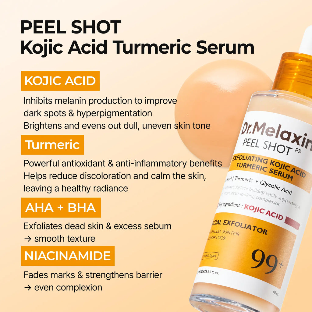 [Dr.melaxin Official] Peel Shot Kojic Acid Turmeric Serum 80ml For Dark Spot Care Exfoliaing Niacinamide Dead Skin Korean Skin Care for Even Skin Tone